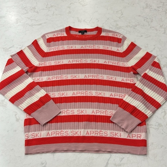 J. Crew Women’s Size XL Red Cream Pink Striped Margot Apres Ski Ribbed Sweater - Picture 6 of 12
